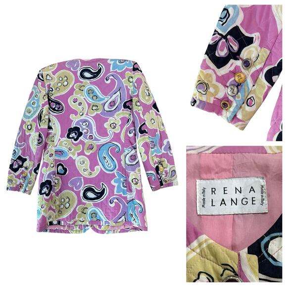 Vintage Rena Lange Pink Quilted Paisley Print Jacket Italy Blazer Medium - - Picture 3 of 6